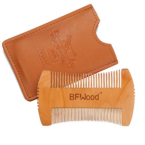BFWood Wooden Beard Comb & Durable Brown Case