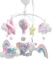 Móbile Musical Giratório Berço Elefante, Elefantinha, Chuva de Amor, Arco Íris Rosa