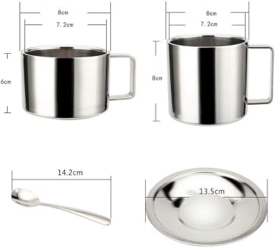 304 Stainless Steel Coffee Cup Milk Tea Cup Water Cup Double Insulated 3 Piece Spoon and Saucer Set Coffee Equipment 280ml