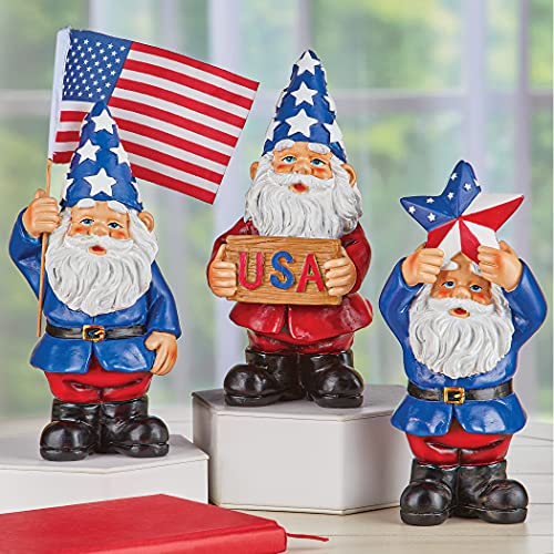 Collections Etc American Pride Uncle Sam Garden Gnome Set, Set Of 3 - Lawn & Garden Seasonal 4Th Of July Decor - Resin - 3.5" L X 3.5" W X 9" H #TOP1