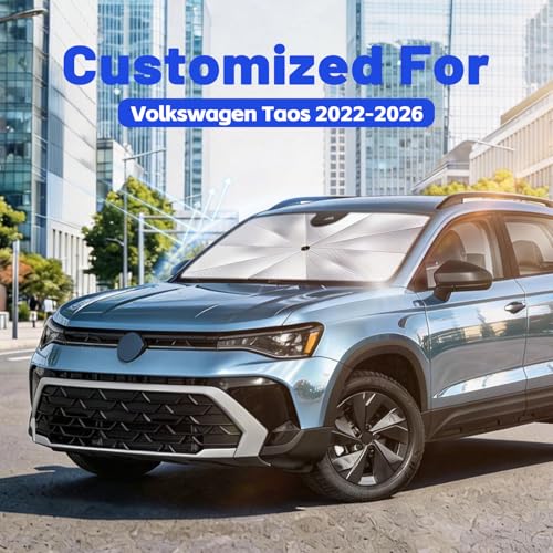 Image of Car Windshield Sun Shade for Volkswagen Taos 2022-2026 -[Reflective Coated Fabric] Sunshade Umbrella for Front Window, Car Shades Sun Visor Keep Car Cool and Protects Interior, 1:1 Exact Fit