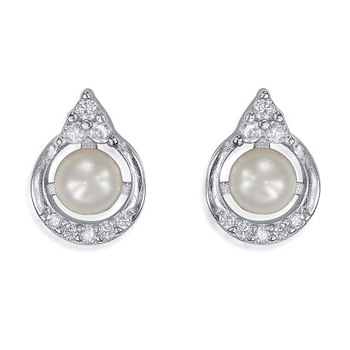 Sterling Silver Pearl Stud Earrings For Women/Girls