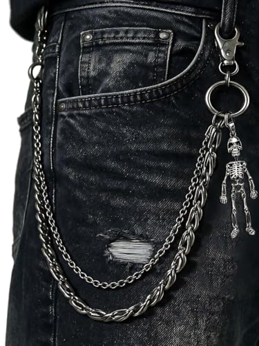 Image of ZEKEE Pants Chain and Wallet Chain for Men Women, Skull & Retro Punk Chain for Jeans, Biker Streetwear Keychain Accessory