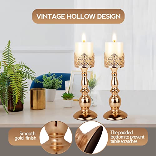 Alternative view of Candle Holders for Pillar Candles Gothic Matte Black Vintage Tall Candle Holders Set of 2 Decorative Large Table Centerpieces Candle Stand Decor (Gold 2PCS A)