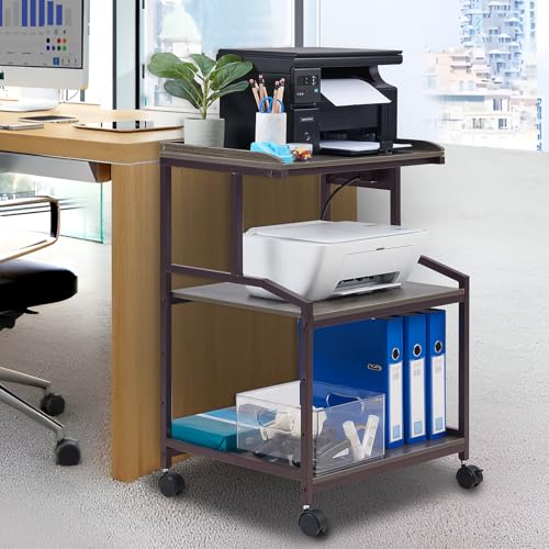 Image of Lauren&Harold 34'' Printer Stand with Power Outlets & USB Ports Grey /Bronze