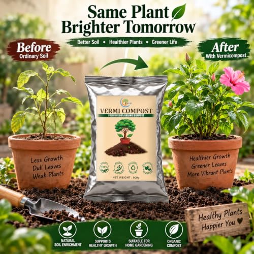 Image of Organic Vermicompost Fertilizer 900g | 100% Natural Organic Compost for Plants | Nutrient Rich Plant Fertilizer for Home Garden, Terrace Garden & Indoor Plants | Improves Soil Quality