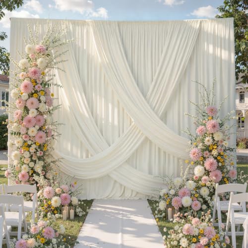 30ft x 15ft Ivory Backdrop Curtain for Wedding Party 6 Panels 5x15ft Wrinkle Free Silky Polyester Backdrop Drapes Fabric for Birthday Baby Shower Graduation Photography Stage Background Decorations