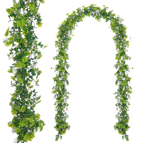 Crowye 2 Pcs 6 ft St Patricks Day Shamrock Garland Artificial Lucky Shamrock Clover Garland for St Patricks Day Spring Outdoor Indoor Mantle Table Decor
