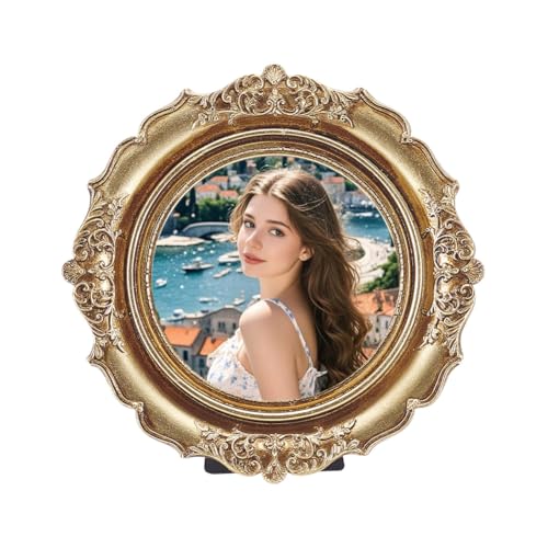 nbeads Runder Vintage-Bilderrahmen, Gold Runder Bilderrahmenständer...