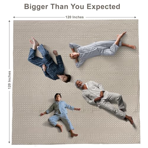 Image of PHF 100% Cotton Waffle Blanket Oversized King 120 inchx120 inch, Lightweight Breathable Extra Large 10'x10' Blankets for Bed, Giant Big Luxury Aesthetic Woven Bedding for Home Decor, Pearl Gray
