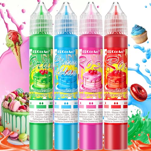 Colorante alimentario líquido, juego de 4 colores (30 ml por color), colores alimentarios altamente concentrados para decoración de tartas, crema de mantequilla, macarons, fondant, bricolaje,