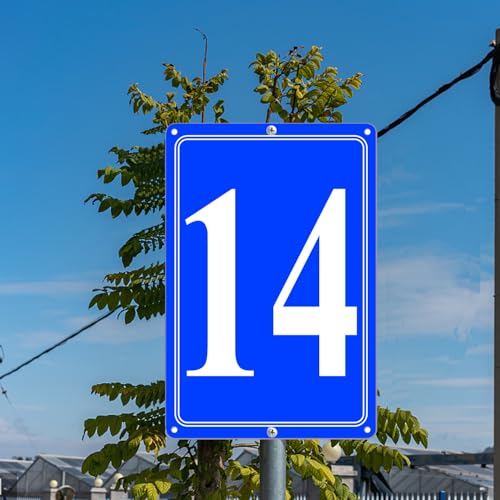 Image of Premium Aluminum Number Signs 14, Metal 12 inch X 8 inch Blue Numbered Signs Outdoor for Parking Lots, Floor, Dock, Court, Aisle, Field, High Visibility, No Fade, Weather-resistant