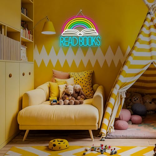 Image of Read Books Neon Sign Book Neon Light Colorful Rainbow Neon Light sign Read More Books Neon Signs Library Classroom Reading Room Bookstore Bookish Decoration Kids Gifts
