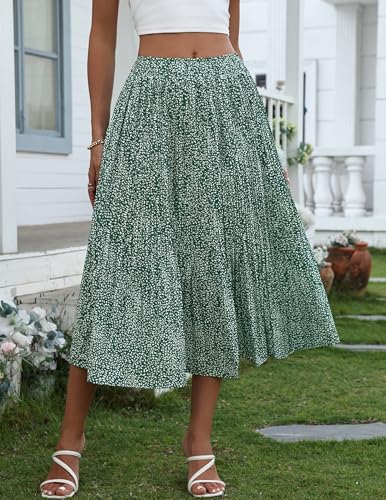 Image of Zeagoo Women's Midi Skirts High Waisted Pleated A-Line Swing Skirts Summer Long Skirts with Pockets
