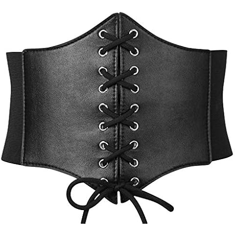 XZQTIVE Black Corset Waist Belt for Women, Wide Elastic Tie Waspie Belt for Dresses 4.7inch Cover