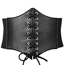 Black Corset Waist Belt for Women, Wide Elastic Tie Waspie Belt for Dresses 4.7inch