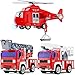 GizmoVine Camion dei Pompieri Giocattolo, 3 in 1 Macchinine Giocattolo per Bambini con Luci e Suoni, Prima educazione Attrito Camion Elicottero Antincendio per Bambini 3 4 5 6 7 8