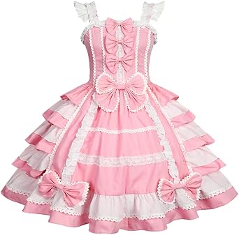 Women Sweet Lolita Dress Victorian Sleeveless Princess Halloween Cosplay Costumes Lace Layers Maid Dresses