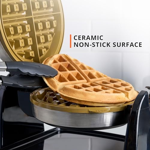 Image of KRUPS Waffle Maker, Rotating Belgian Waffle Maker, 180 Flip Waffle Iron, Ceramic Non-Stick Plate, 3 Browning Control Levels, Foldable Cool Touch Handle, Removable Drip Tray, Stainless Steel