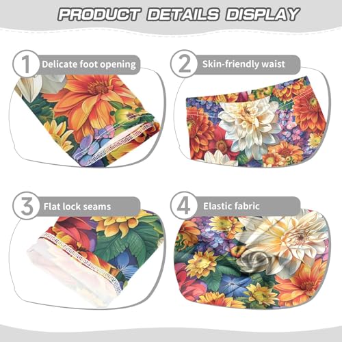 Multicolored Dahlia Flowers Girls Leggings Soft Stretch Workout Yoga Dance Pants for Kids Casual Tights3