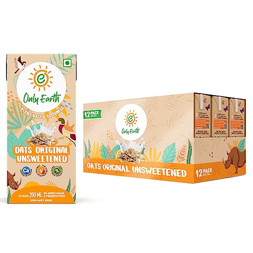 Image of Only Earth Oats Beverage | Unsweetened Drink | Lactose Free | Preservatives Free | Plant Based | Dairy Alternative | Source of Calcium | Source of Vitamin B1, B2 & B12 (180ml(Pack of 12))