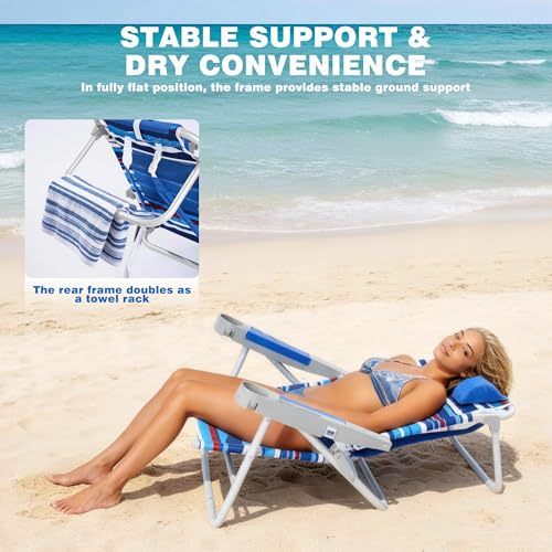 Image of SUNNYFEEL Extra Wide Low Beach Chair 2 Pack 5 Position Lay Flat 500 LBS Heavy Duty, XL Oversized Folding Camping Chairs with Cup Holder for Outdoor /Sand, Portable Backpack Beach Chair for Adults