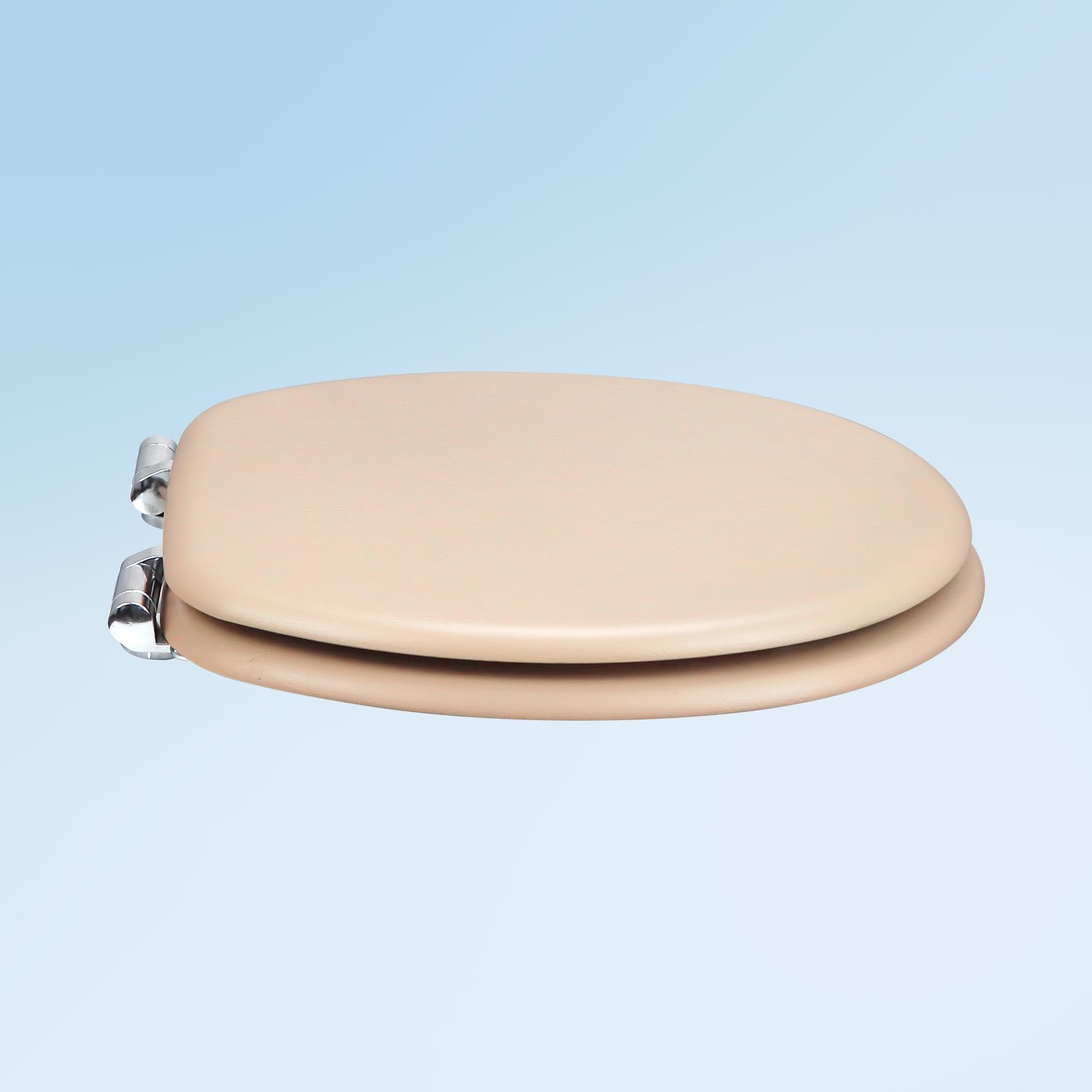 Asiento de inodoro universal de madera de cierre suave, hecho de MDF con material de aspecto de piel de PVC, bisagras ajustables con accesorio inferior, fácil de instalar para baño, 43,5 x