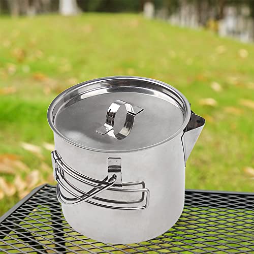 Ca Mode Stainless Steel Camping Pot, 1.4L Campfire Cooking Pots Cookware Mess Kit Backpacking Hiking Picnic With Handle And Lids #TOP2