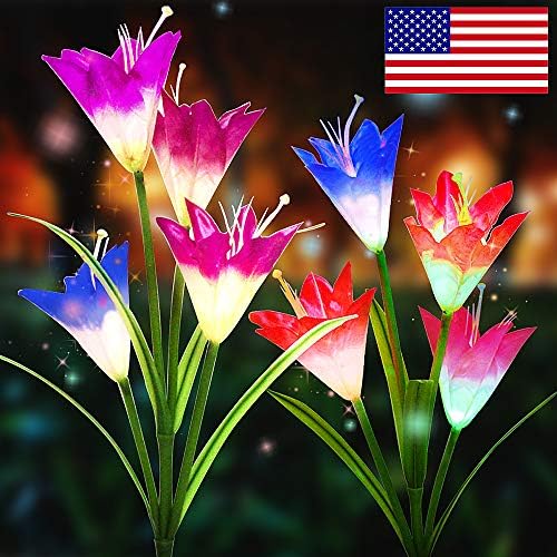 Solar Garden Stake Lights Outdoor,2 Pack Solar Powered Lights with 8 Lily Flower, Multi-Color Changing LED Solar Landscape Lighting Light For Decorating The Path, Yard, Lawn,Patio (Pink)