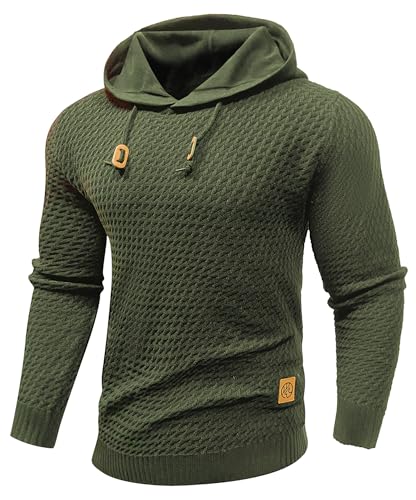 Kaviana Men'S Hooded Sweatshirt Hoddie Solid Knitted Pullover Long Sleeve Casual Sweater Army Green thumb #3