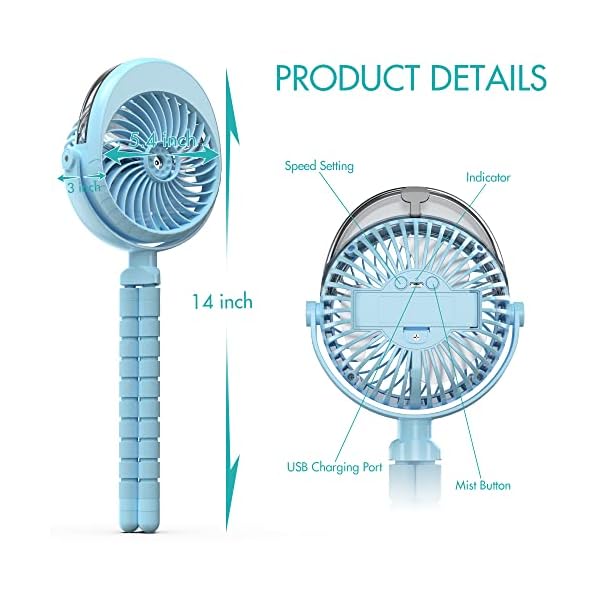 Misting Baby Kinderwagen Ventilator, Persönlicher Handventilator mit 3 Starken Geschwindigkeiten, Batteriebetriebener… – Bild 7