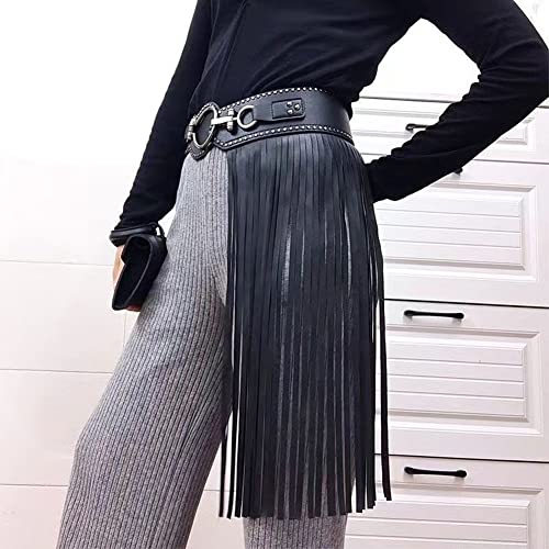 Women Tassel Fringe Skirt Belt Punk Waist Dress Belt Vintage PU Leather Waistband Rocker Dance Performance Costume4