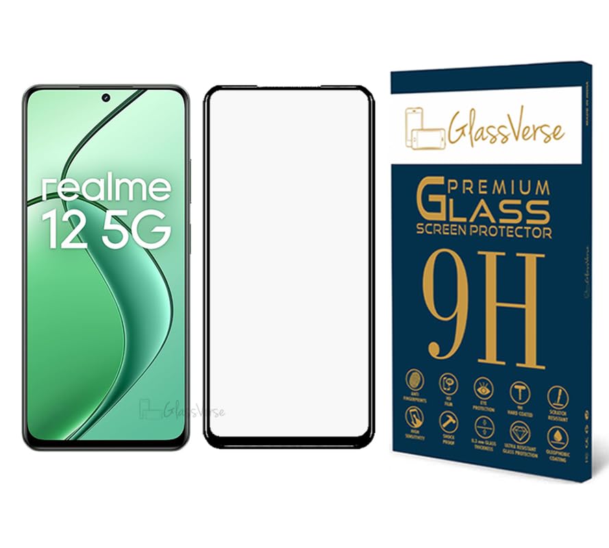 GlassVerse 11D Tempered Glass For Realme 12 5G Cellphone (Pack of 1) With Free Installation Kit Full Screen Coverage-6.72 Inch
