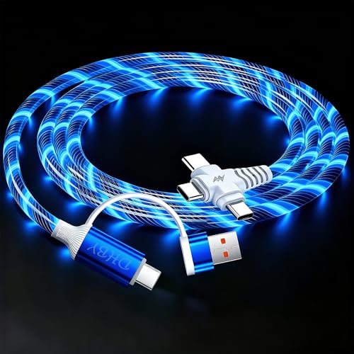 Image of 6-in-1 LED Blue Flowing Light Fast Charging Cable 1m, Soft PVC USB Cable with Super Fast Charging, High-Speed Data Sync & Energy-Saving Light Effect, Compatible with Nearly All Devices.