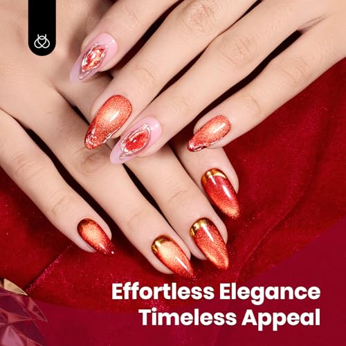 Image of Beetles Red Cat Eye Gel Nail Polish - 15ML Cherry Red Glass Magnetic Cat Eye Glitter Gel Polish with Gold Powder Soak Off UV Twilight Toast Collection Nail Art Design Manicure Gifts for Women