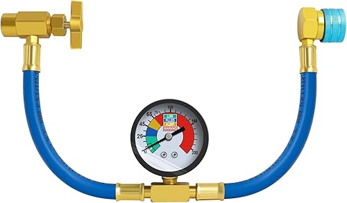 R1234YF Kit de manguera de carga de refrigerante, R-1234YF Manguera de lata de refrigerante de CA con manómetro, grifo abrelatas de 12 LH y