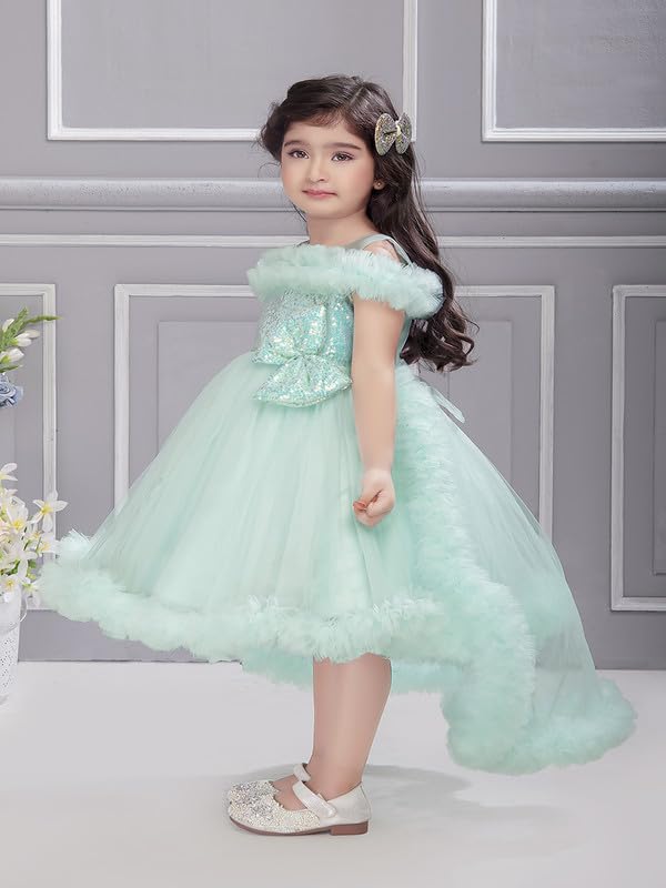 Image of Ministitch Kids Girls Barbi Tail Look Sequence Yoke Net Off Shoulder Party Bithday wear Frock and Dresses