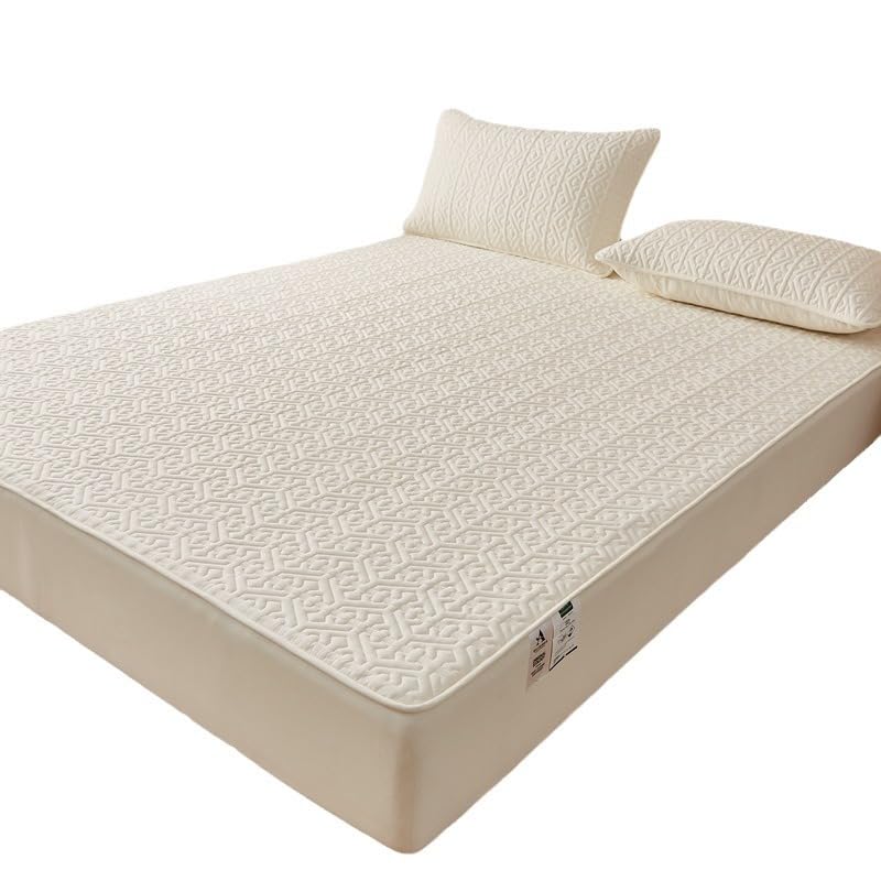 Verfügbar in verschiedenen Größen,Dickes, gestepptes Spannbettlaken, Matratzenbezug für 12"/30 cm Tiefe Matratze, erhältlich in Allen Jahreszeiten, Weiß A, 100 x 200 cm