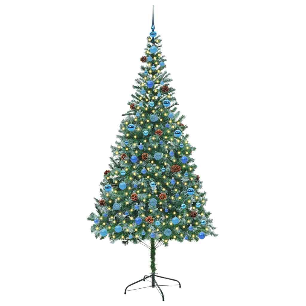 Sztuczna choinka zielona, 210 cm, PCW i stal, z 300 diodami LED o ciepłej białej barwie, 8 trybów, do użytku wewnątrz i na zewnątrz, świąteczna dekoracja