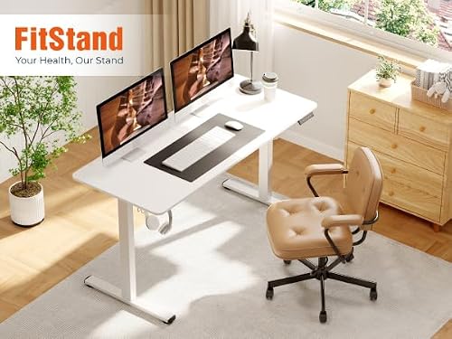 FitStand Adjustable Stand Up Desk with Memory Preset, Standing Desks 55 x 24 Inch Electric Home Office Desk Computer Workstation Splice, White Top + White Frame