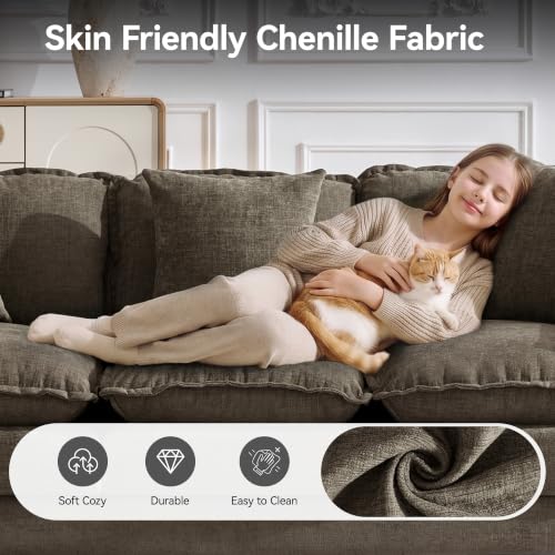 Image of 25'' Cloud Ottoman for Couch, Deep Seat Ottomans for Sofa, Modern Removable Upholstered Ottoman Bench for Living Room, Bedroom, Small Apartment, Brown
