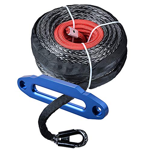amopacorp 95 feet 3/8 inch Synthetic Winch Rope Protective Sleeve and 10 inch Blue 8000lbs-15000lbs Aluminum Hawse Fairlead