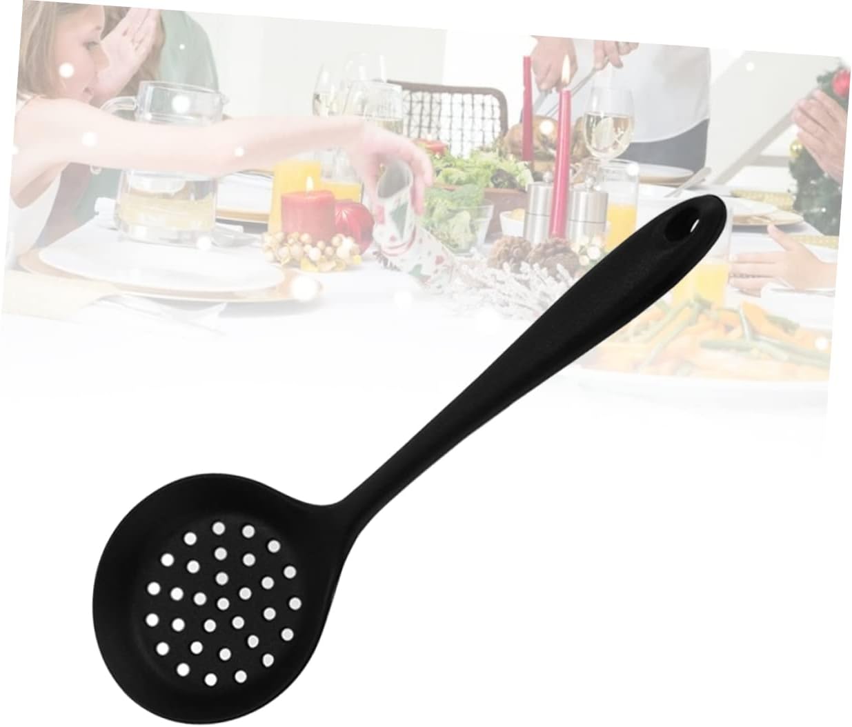 Ciieeo 3pcs Food Grade Silicone Colander Handle Non-stick Hot Pot Spoon for Straining Soup for Home and Restaurant Use Large Capacity Slotted Spoon Black
