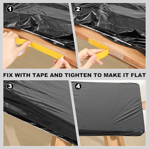 Image of Boao 12 Plastic Elastic Fitted Tablecloths, 8 Ft, 96 x 30 Inch, Black