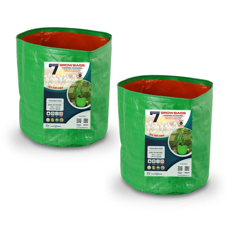 7 HORSES HDPE UV Protected Grow Bags|250 GSM Round Shaped|9x9 Inch Green Color Planting Pots Plastic Bags 2 Pack|for Home, Garden, Balcony, Nursery -Suitable for Growing Plants and Vegetables (B0C28F43S6) Amazon Price History, Amazon Price Tracker