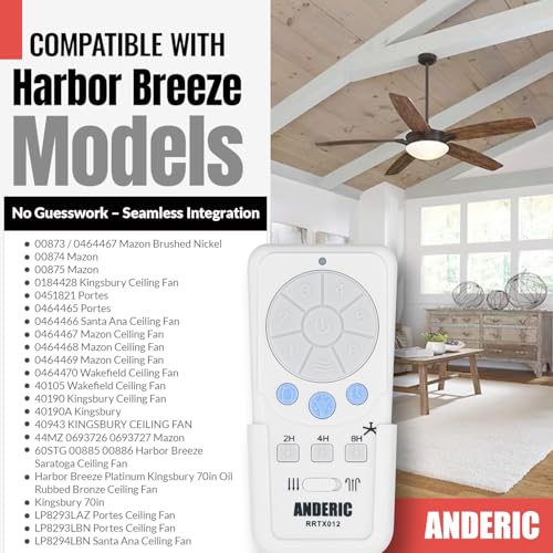 Anderic RRTX012 Replacement Ceiling Fan Remote Control Compatible with Harbor Breeze A25-TX012 A25-TX025 – 6-Speed Fan Control, Light Dimmer, Up & Down Lights, Reverse Airflow, Sleep Timer by Anderic - Image 2