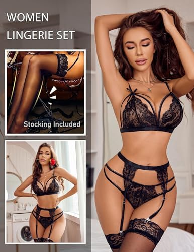 Lingerie Sexy Babydoll 3 Pezzi - Con Perizoma E Mascherina - In Pizzo E Satino - Taglia Unica