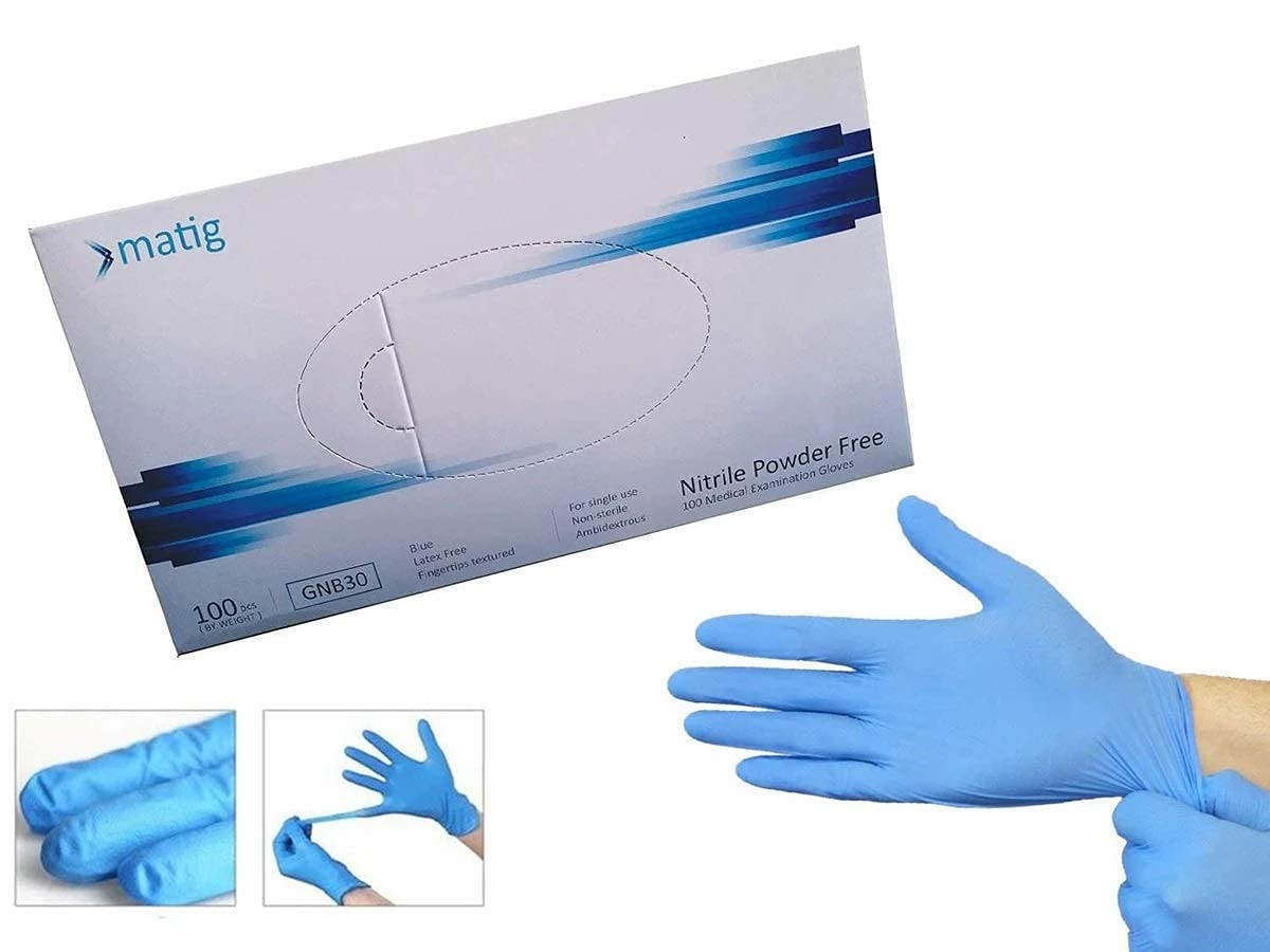 Samurai Matig Nitrile Powder Free Examination Hand Gloves, Disposable Gloves, | 100pcs By Weight | M Size, Blue Color Pack of 5, Latex