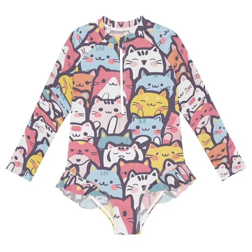 Toddler Swimsuit Girl Bathing Suit Swimwear Rash Guard Cats Long Sleeve 3T