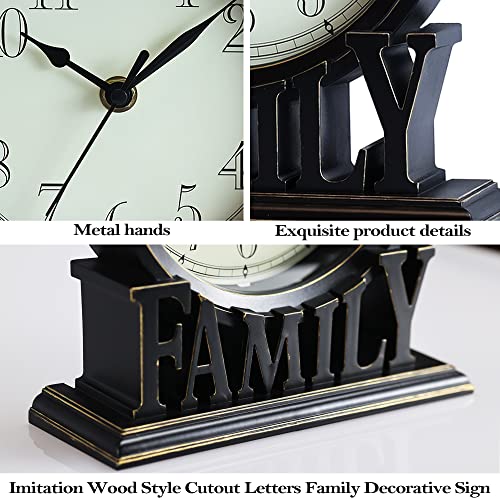 Ayrely® 6.5-Inches Table Clock, Vintage Family Non-Ticking Desk Clock, Retro Mantel Clocks For Living Room, Bedroom, Shelf, Fireplace, Farmhouse Décor (Black) #TOP5